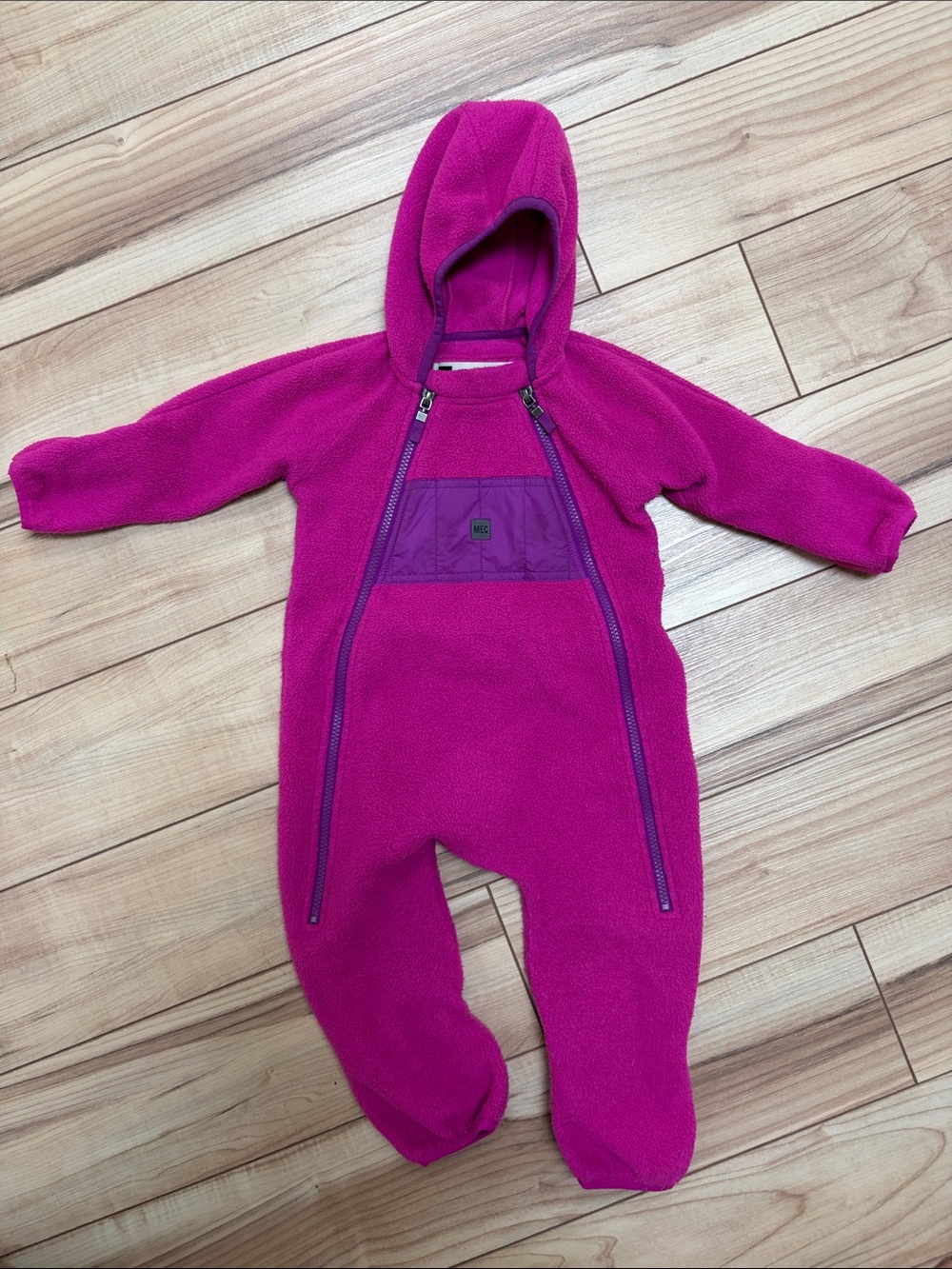 MEC Hot Pink Hooded Fleece Footed One-Piece